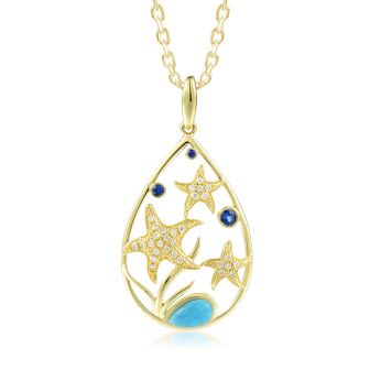 14KY Blue Hawaiian Stars Larimar Pendant