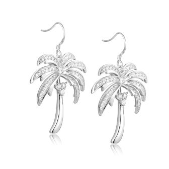 SS Pave CZ Palm Tree Earring - WG