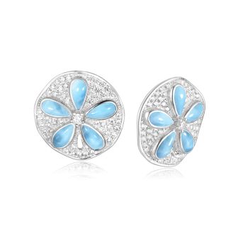 SS 925 Larimar Sand Dollar Earrings