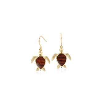 14K YG Koa Turtle Earrings LB