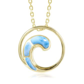 14K YG Wave Larimar Pendant