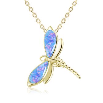 14K YG Opal Dragon Fly Pendant