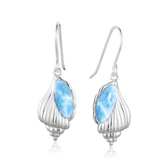 SS 925 Conch Shell Larimar Earrings