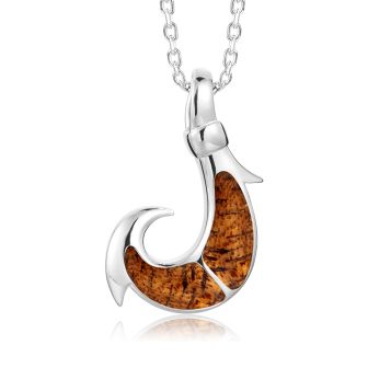SS 925 Koa Wood Fishhook(S) Pendant