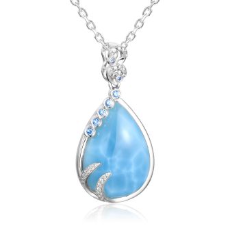 14K WG Dia Larimar Tears of Joy Pendant