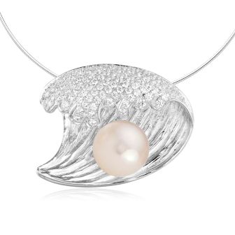 14KY Dia Wave Tahitian Pearl Pendant (L)