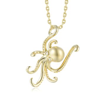 14K YG Dia Octopus Pendant