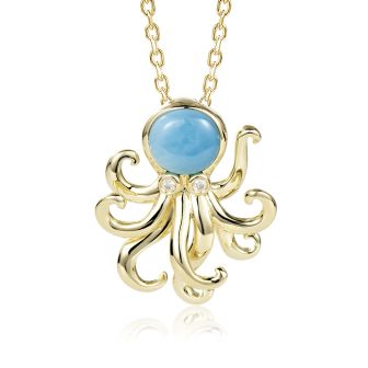 14K YG Larimar Octopus Pendant