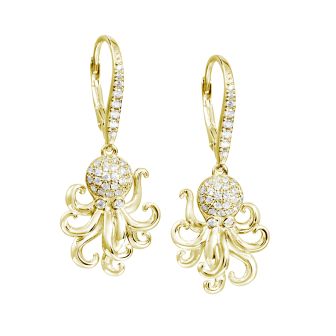 14K YG Octopus POST Earrings 50RD0.31ct