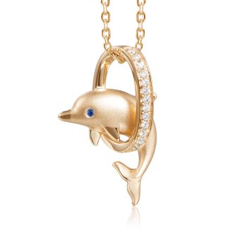 14K PG Dolphin Pendant w/ Diamonds