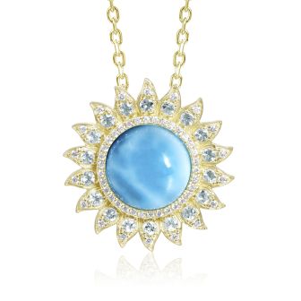 14KY Larimar Sunflower Pendant