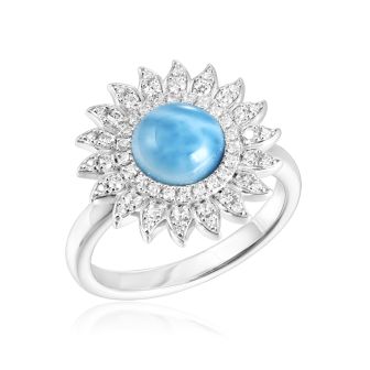 SS 925 Larimar Sunflower Ring