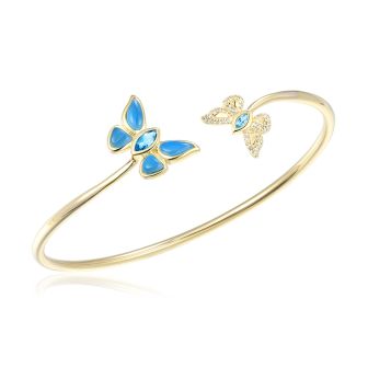 14K YG Larimar Butterfly Bangle