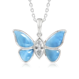 SS 925 Larimar Butterfly Pendant