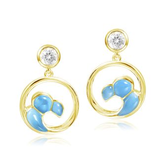 14K YG Larimar Wave Hook Earrings