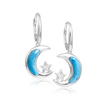 SS 925 Larimar Moon Star Earrings