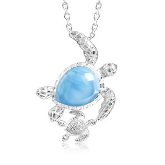 SS 925 Larimar Turtle Pendant