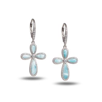 SS 925 Larimar Cross Earrings
