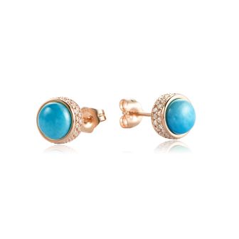 14KP Dia Stud Larimar Earrings 8mm