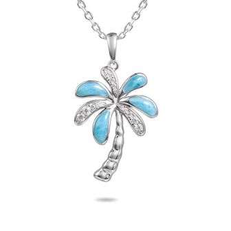 SS 925 Larimar Palm Tree Pendant