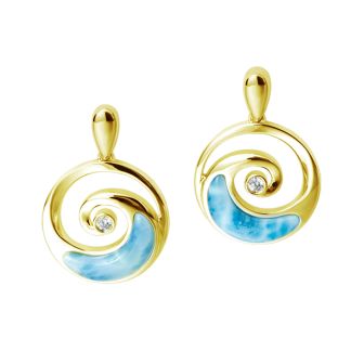 14K YG Larimar Wave Earrings