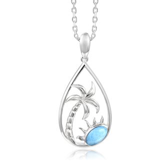 SS 925 Larimar Palm Tree Pendant