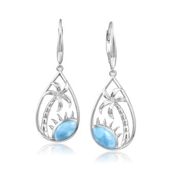 SS 925 Larimar Palm Tree Earrings