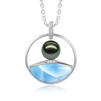 SS 925 Larimar and Tahitian Pearl Pendant