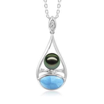 SS 925 Larimar/Tahitian Pearl Pendant